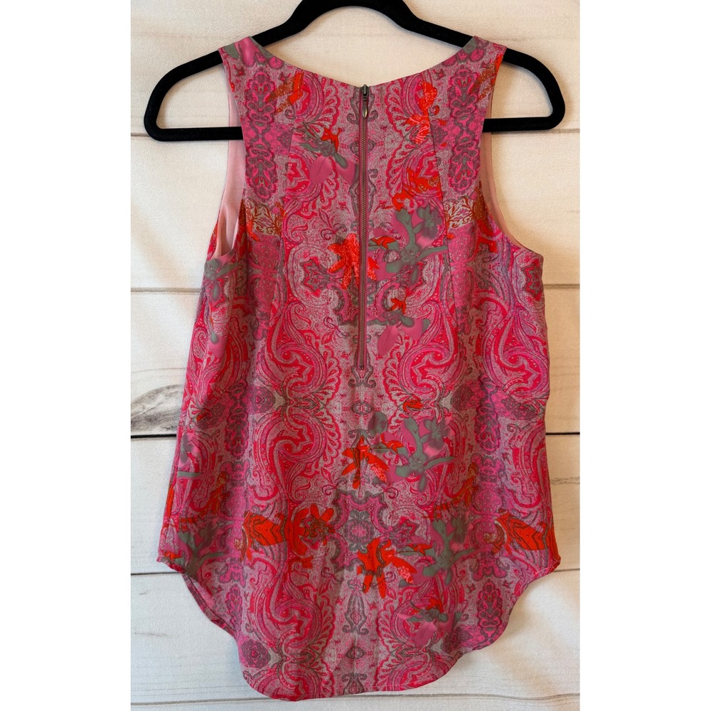 Cabi Womens Pink Orange Paisley Sleeveless Blouse Style 127 Zip Back Top S - Picture 6 of 6